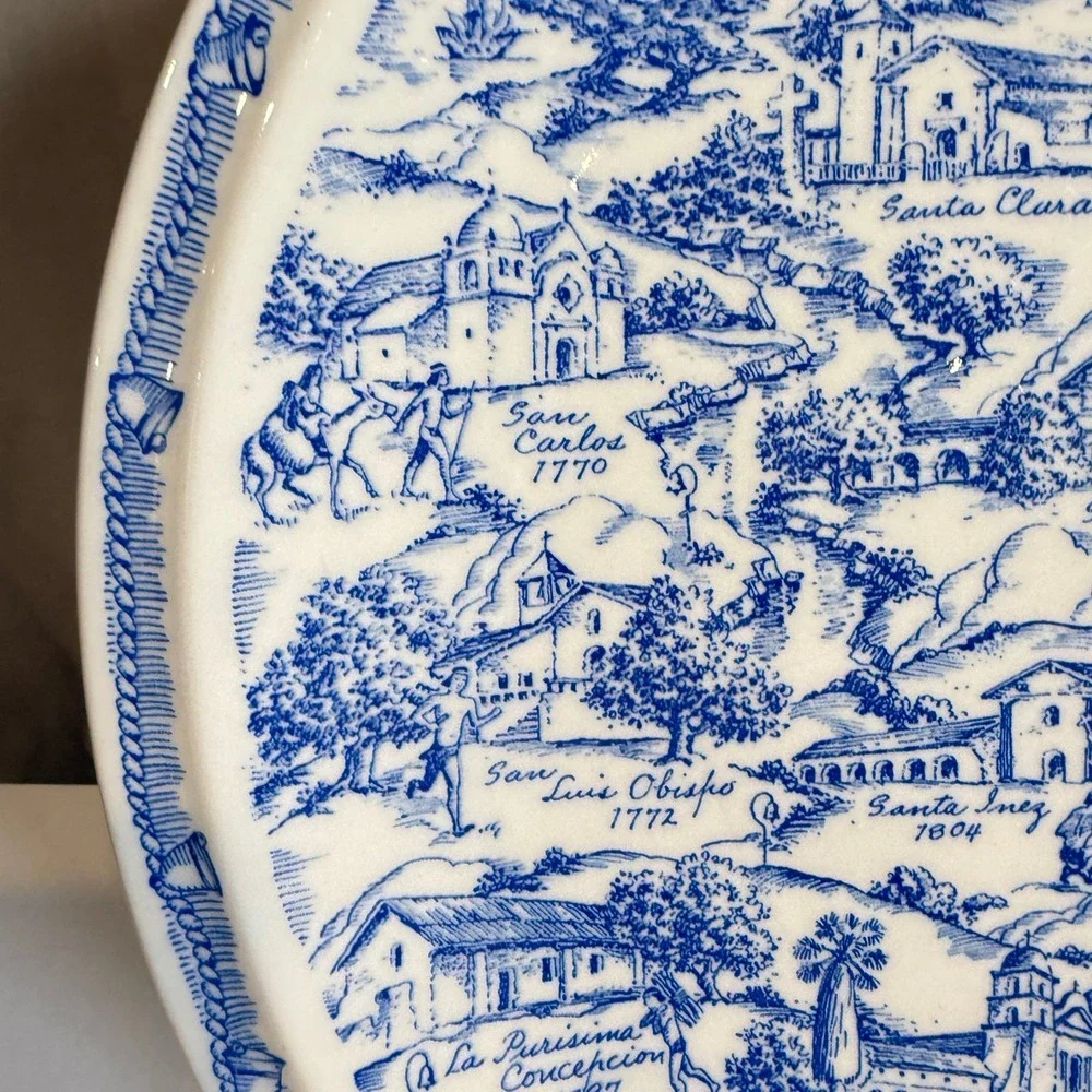 Vernon Kilns El Camino Real California Missions Plate Annette Honeywell Blue